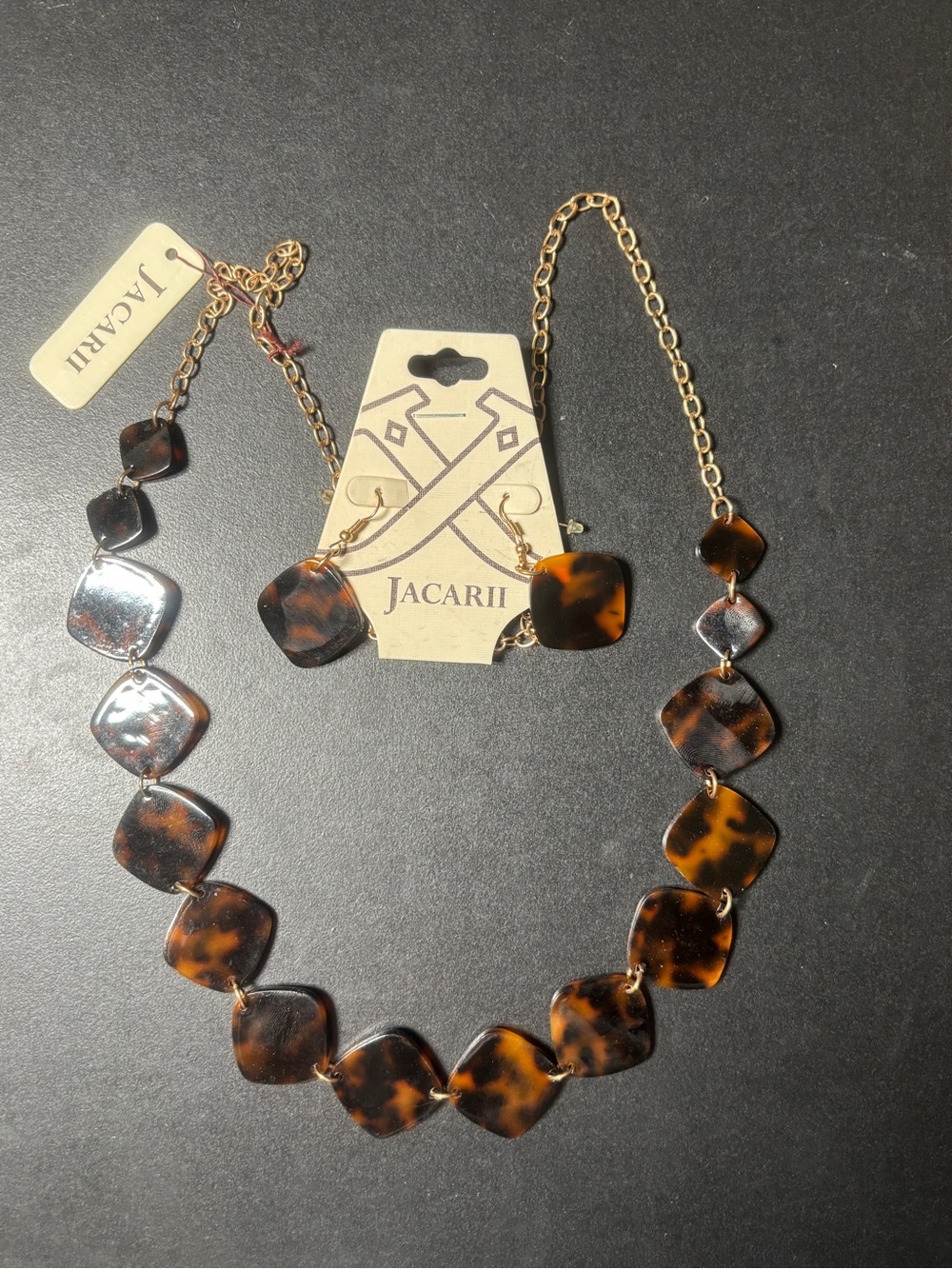 Tortoiseshell Link Necklace and Earrings Set - Brown